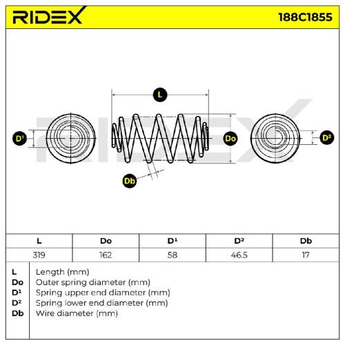 RIDEX 188C1855 2x Federn Fahrwerksfedern Hinten für OPEL 4412358 91166278 Bild RIDEX 188C1855 2x Federn Fahrwerksfedern Hinten für OPEL 4412358 91166278