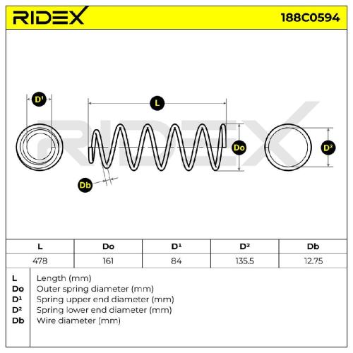 RIDEX 188C0594 2x Federn Fahrwerksfedern Vorne passend für PEUGEOT 406 (8B) Bild RIDEX 188C0594 2x Federn Fahrwerksfedern Vorne passend für PEUGEOT 406 (8B)