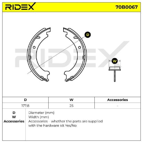 RIDEX Bremsbacken Satz für Trommelbremse Hinten für BMW X5 (E53) 70B0067 Bild RIDEX Bremsbacken Satz für Trommelbremse Hinten für BMW X5 (E53) 70B0067