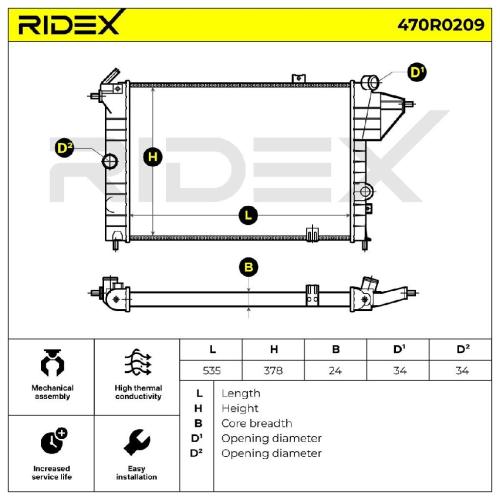 RIDEX 470R0209 Motorkühler / Wasserkühler für OPEL Vectra A Limousine (J89) Bild RIDEX 470R0209 Motorkühler / Wasserkühler für OPEL Vectra A Limousine (J89)