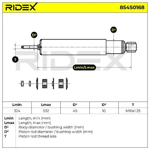RIDEX 854S0168 2x Stoßdämpfer Gasdruck Hinten für SSANGYONG MUSSO (FJ) Bild RIDEX 854S0168 2x Stoßdämpfer Gasdruck Hinten für SSANGYONG MUSSO (FJ)