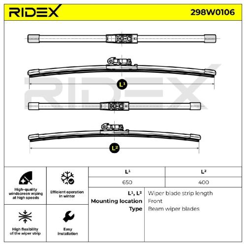 RIDEX Scheibenwischer Satz Wischerblätter Satz mit Spoiler Vorne Länge 1: 650mm Bild RIDEX Scheibenwischer Satz Wischerblätter Satz mit Spoiler Vorne Länge 1: 650mm