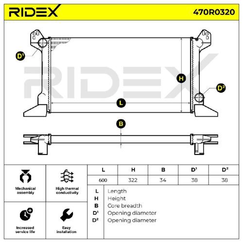 RIDEX 470R0320 Motorkühler / Wasserkühler für FORD TRANSIT Kasten (T) 1668916 Bild RIDEX 470R0320 Motorkühler / Wasserkühler für FORD TRANSIT Kasten (T) 1668916