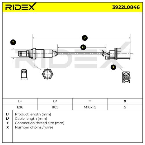 RIDEX 3922L0846 Lambdasonde Oxygen O2 Sensor Beheizt für VW Golf 5II Schrägheck Bild RIDEX 3922L0846 Lambdasonde Oxygen O2 Sensor Beheizt für VW Golf 5II Schrägheck