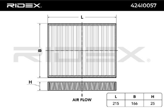 RIDEX 424I0057 Innenraumfilter Pollenfilter Höhe: 25 Breite: 166 Länge: 215 Bild RIDEX 424I0057 Innenraumfilter Pollenfilter Höhe: 25 Breite: 166 Länge: 215