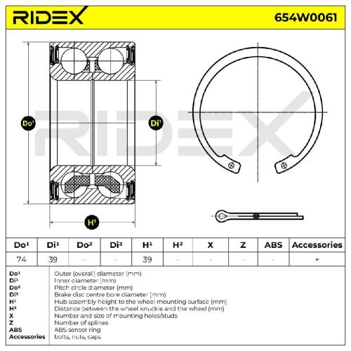 RIDEX 654W0061 Radlagersatz pro 1 Rad Hinten Vorne Schrägkugellager für OPEL Bild RIDEX 654W0061 Radlagersatz pro 1 Rad Hinten Vorne Schrägkugellager für OPEL