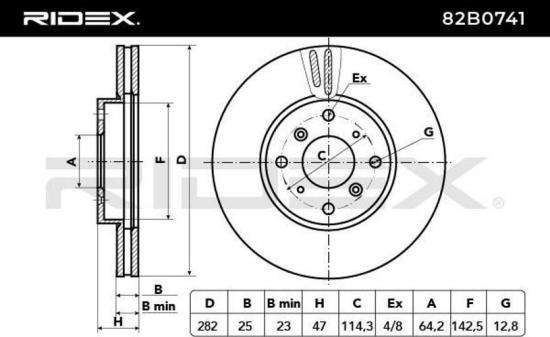 RIDEX 82B0741 2x Bremsscheiben Vorne Ø282mm Belüftet für HONDA 45251S1A305 Bild RIDEX 82B0741 2x Bremsscheiben Vorne Ø282mm Belüftet für HONDA 45251S1A305