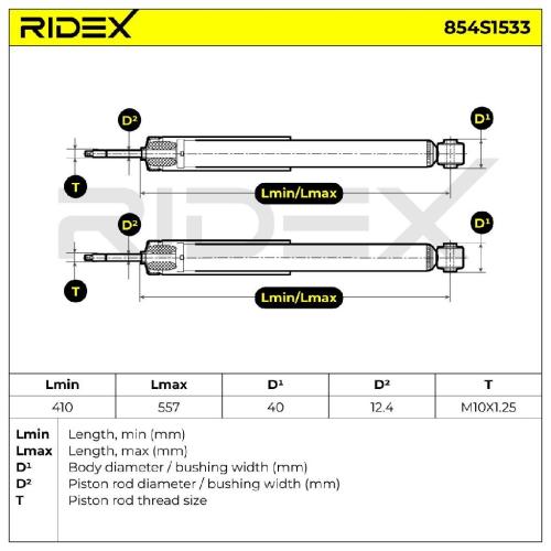 RIDEX 854S1533 2x Stoßdämpfer Gasdruck Hinten passend für MERCEDES-BENZ Bild RIDEX 854S1533 2x Stoßdämpfer Gasdruck Hinten passend für MERCEDES-BENZ