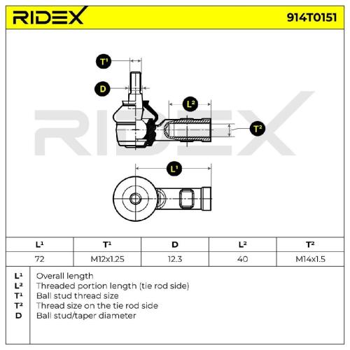 RIDEX Spurstangenkopf Vorderachse beidseitig Traggelenk M10X1.25 914T0151 Bild RIDEX Spurstangenkopf Vorderachse beidseitig Traggelenk M10X1.25 914T0151