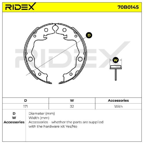 RIDEX Bremsbacken Satz für Trommelbremse Hinten für NISSAN 70B0145 Bild RIDEX Bremsbacken Satz für Trommelbremse Hinten für NISSAN 70B0145