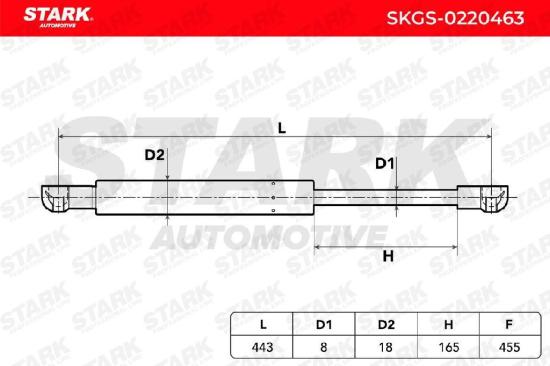 STARK SKGS-0220463 Heckklappendämpfer Länge:443,5mm 455N Hub: 165mm 6896002080 Bild STARK SKGS-0220463 Heckklappendämpfer Länge:443,5mm 455N Hub: 165mm 6896002080