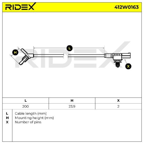 RIDEX ABS-Sensor 412W0163 Hinterachse beidseitig Sensorart: aktiver Sensor 200mm Bild RIDEX ABS-Sensor 412W0163 Hinterachse beidseitig Sensorart: aktiver Sensor 200mm