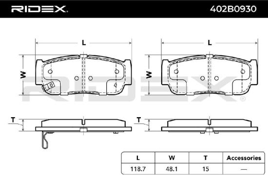 RIDEX Bremsbelagsatz Bremsbeläge Hinten für KIA SORENTO I (JC) für SSANGYONG Bild RIDEX Bremsbelagsatz Bremsbeläge Hinten für KIA SORENTO I (JC) für SSANGYONG