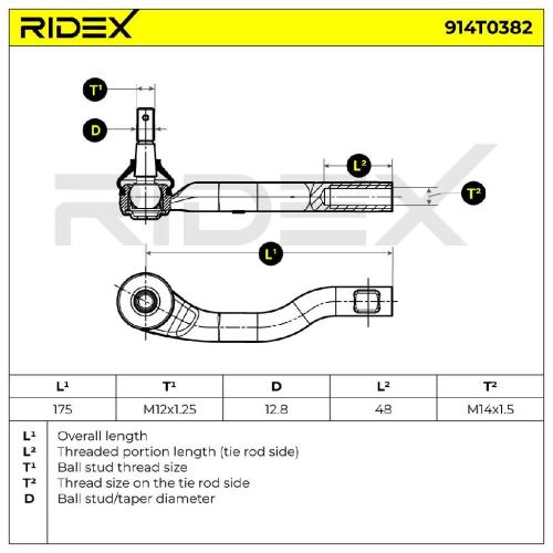 RIDEX Spurstangenkopf Vorderachse rechts Traggelenk M14x1.5 914T0382 mit Bild RIDEX Spurstangenkopf Vorderachse rechts Traggelenk M14x1.5 914T0382 mit
