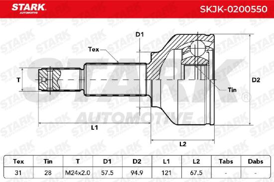 STARK SKJK-0200550 Gelenksatz Antriebswelle Achswelle radseitig Vorne für FORD Bild STARK SKJK-0200550 Gelenksatz Antriebswelle Achswelle radseitig Vorne für FORD