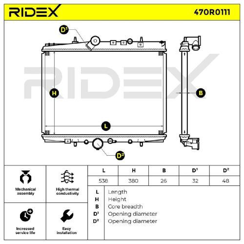RIDEX 470R0111 Motorkühler / Wasserkühler für Fahrzeuge ohne Ölkühler 133079 Bild RIDEX 470R0111 Motorkühler / Wasserkühler für Fahrzeuge ohne Ölkühler 133079