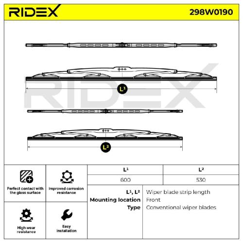 RIDEX Scheibenwischer Satz Wischerblätter Satz ohne Spoiler Vorne Länge 1: 600mm Bild RIDEX Scheibenwischer Satz Wischerblätter Satz ohne Spoiler Vorne Länge 1: 600mm