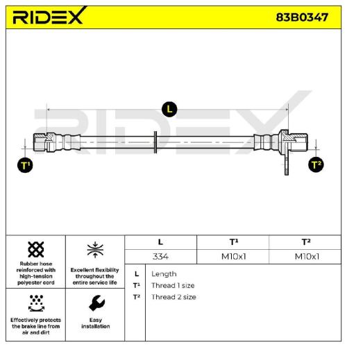 RIDEX Bremsschlauch 83B0347 HINTEN links BREMSSCHLÄUCHE Länge: 334mm für TOYOTA Bild RIDEX Bremsschlauch 83B0347 HINTEN links BREMSSCHLÄUCHE Länge: 334mm für TOYOTA