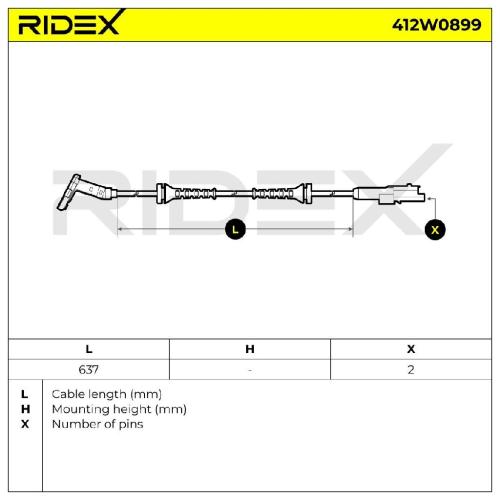 RIDEX ABS-Sensor 412W0899 Vorderachse beidseitig Sensorart: aktiver Sensor 645mm Bild RIDEX ABS-Sensor 412W0899 Vorderachse beidseitig Sensorart: aktiver Sensor 645mm
