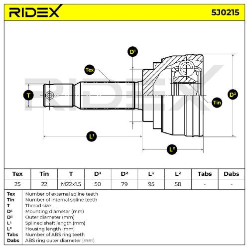 RIDEX 5J0215 Gelenksatz Antriebswelle Achswelle A1 Vorne radseitig 4950528B00 Bild RIDEX 5J0215 Gelenksatz Antriebswelle Achswelle A1 Vorne radseitig 4950528B00