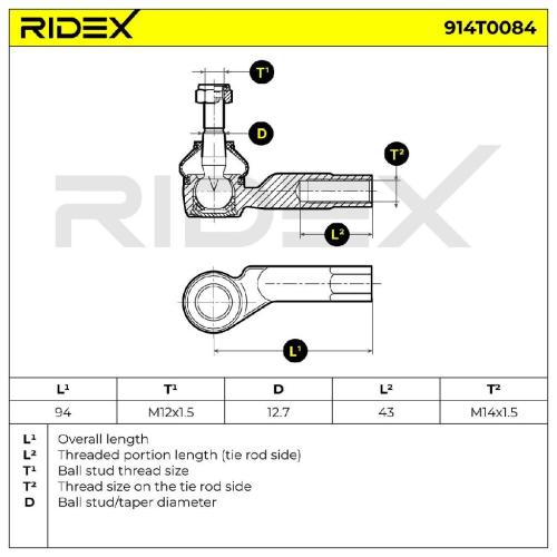 RIDEX Spurstangenkopf Vorderachse Vorderachse rechts Traggelenk FM14X1.5R für VW Bild RIDEX Spurstangenkopf Vorderachse Vorderachse rechts Traggelenk FM14X1.5R für VW
