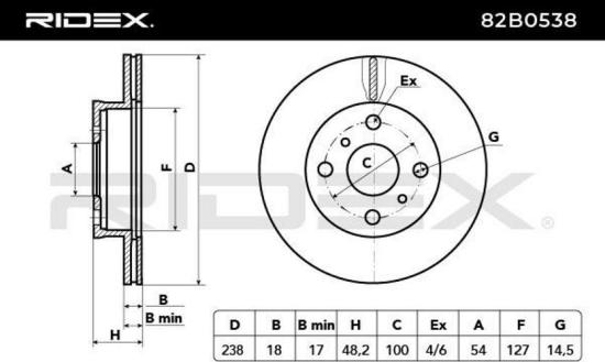 RIDEX 82B0538 2x Bremsscheiben Vorne Ø238mm Belüftet für TOYOTA 4351213010 Bild RIDEX 82B0538 2x Bremsscheiben Vorne Ø238mm Belüftet für TOYOTA 4351213010
