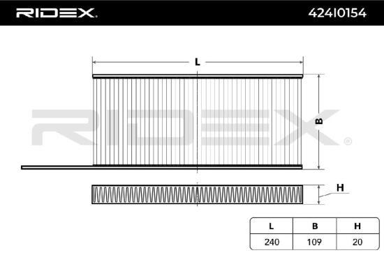 RIDEX 424I0154 Innenraumfilter Pollenfilter Höhe: 20 Breite: 109 Länge: 240 Bild RIDEX 424I0154 Innenraumfilter Pollenfilter Höhe: 20 Breite: 109 Länge: 240
