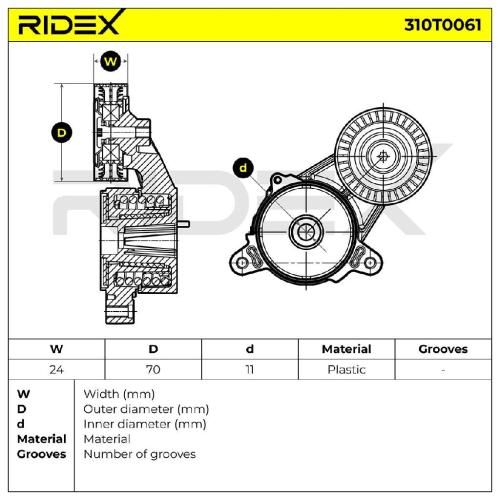 RIDEX 310T0061 Spannrolle Keilrippenriemen für MITSUBISHI Outlander II SUV (CWW) Bild RIDEX 310T0061 Spannrolle Keilrippenriemen für MITSUBISHI Outlander II SUV (CWW)