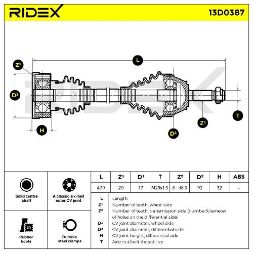 RIDEX Antriebswelle Achswelle Vorderachse/Vorne links für VW Polo Coupe Bild RIDEX Antriebswelle Achswelle Vorderachse/Vorne links für VW Polo Coupe