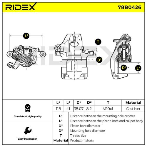 RIDEX 78B0426 Bremssattel Bremszange Hinten links für VW Golf 1II (1H1) Bild RIDEX 78B0426 Bremssattel Bremszange Hinten links für VW Golf 1II (1H1)