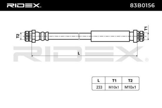 RIDEX Bremsschlauch 83B0156 HINTEN HINTEN beidseitig BREMSSCHLÄUCHE Länge: 233mm Bild RIDEX Bremsschlauch 83B0156 HINTEN HINTEN beidseitig BREMSSCHLÄUCHE Länge: 233mm