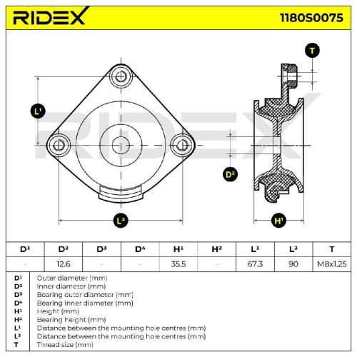 RIDEX 1180S0075 Federbeinstützlager Hinten für RENAULT Clio 1I 30666271 31262065 Bild RIDEX 1180S0075 Federbeinstützlager Hinten für RENAULT Clio 1I 30666271 31262065