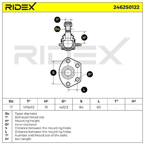 RIDEX 2462S0122 Traggelenk Führungsgelenk Vorne für FIAT Ducato Kastenwagen Bild RIDEX 2462S0122 Traggelenk Führungsgelenk Vorne für FIAT Ducato Kastenwagen