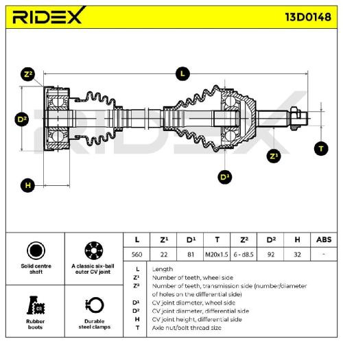 RIDEX Antriebswelle Achswelle Vorderachse/Vorne links für VW Golf 1II (1H1) Bild RIDEX Antriebswelle Achswelle Vorderachse/Vorne links für VW Golf 1II (1H1)