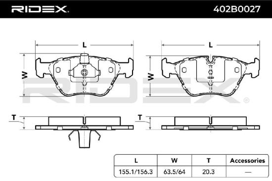RIDEX Bremsbelagsatz Bremsbeläge Vorne für BMW 3 Limousine (E46) 5 Limousine X3 Bild RIDEX Bremsbelagsatz Bremsbeläge Vorne für BMW 3 Limousine (E46) 5 Limousine X3