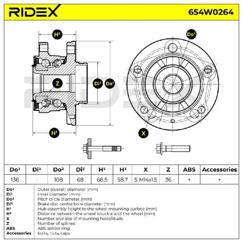 RIDEX 654W0264 Radlagersatz pro 1 Rad Hinten für VOLVO V70 II (285) 30639877 Bild RIDEX 654W0264 Radlagersatz pro 1 Rad Hinten für VOLVO V70 II (285) 30639877