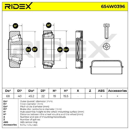 RIDEX 654W0396 Radlagersatz pro 1 Rad Vorne beidseitig passend für MERCEDES-BENZ Bild RIDEX 654W0396 Radlagersatz pro 1 Rad Vorne beidseitig passend für MERCEDES-BENZ