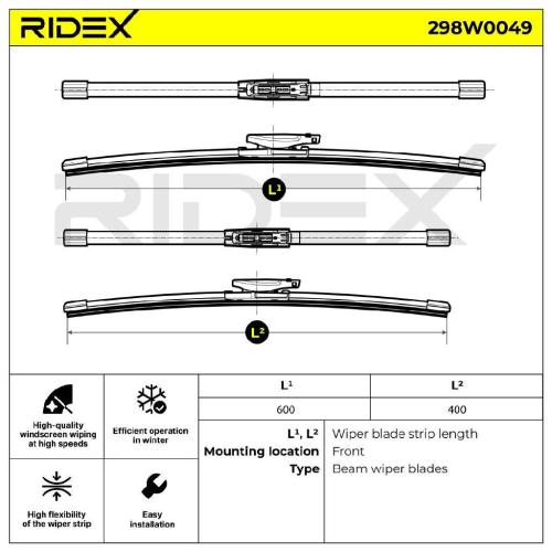 2x RIDEX Scheibenwischer Satz Wischerblätter Satz mit Spoiler Vorne Länge 1: Bild 2x RIDEX Scheibenwischer Satz Wischerblätter Satz mit Spoiler Vorne Länge 1: