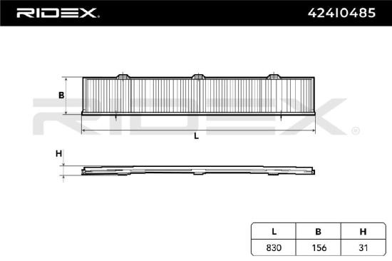 RIDEX 424I0485 Innenraumfilter Pollenfilter Höhe: 31 Breite: 157 Länge: 832 Bild RIDEX 424I0485 Innenraumfilter Pollenfilter Höhe: 31 Breite: 157 Länge: 832