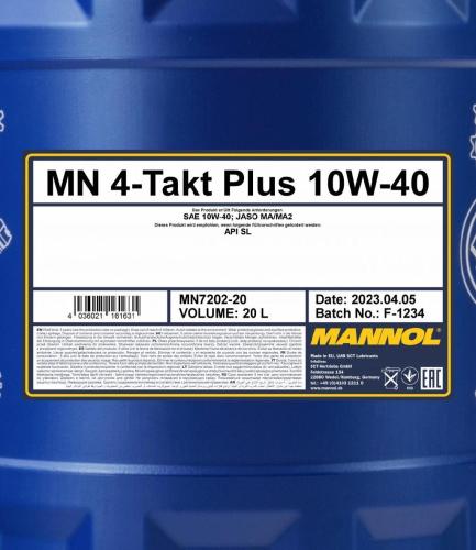 MANNOL Motoröl 10W-40 Teilsynthetiköl Motor Öl API SL 4-Takt Plus 20L Bild MANNOL Motoröl 10W-40 Teilsynthetiköl Motor Öl API SL 4-Takt Plus 20L