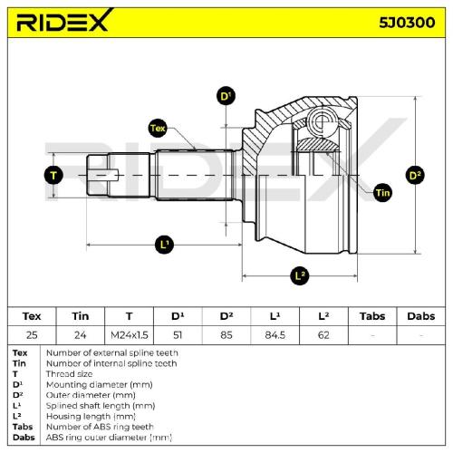 RIDEX 5J0300 Gelenksatz Antriebswelle Achswelle Vorne radseitig für FIAT Bild RIDEX 5J0300 Gelenksatz Antriebswelle Achswelle Vorne radseitig für FIAT
