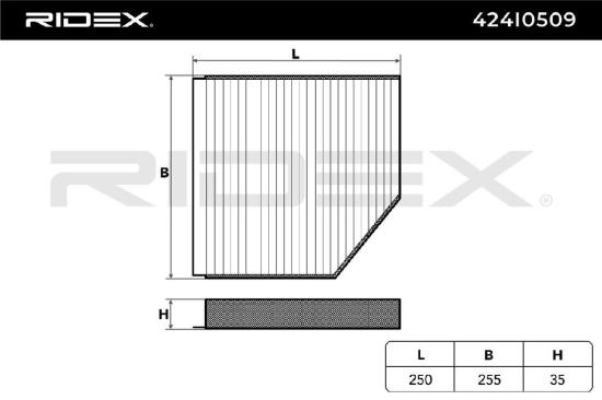 RIDEX 424I0509 Innenraumfilter Pollenfilter Höhe: 35 Breite: 255 Länge: 250 Bild RIDEX 424I0509 Innenraumfilter Pollenfilter Höhe: 35 Breite: 255 Länge: 250
