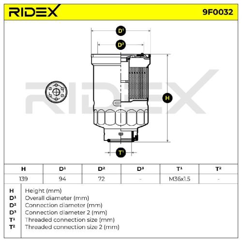 RIDEX 9F0032 Kraftstofffilter Diesel Filter Screw-on Filter mit Dichtungen mit Bild RIDEX 9F0032 Kraftstofffilter Diesel Filter Screw-on Filter mit Dichtungen mit