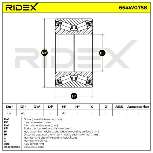 RIDEX 654W0758 Radlagersatz pro 1 Rad für SSANGYONG REXTON W 4142321200 Bild RIDEX 654W0758 Radlagersatz pro 1 Rad für SSANGYONG REXTON W 4142321200
