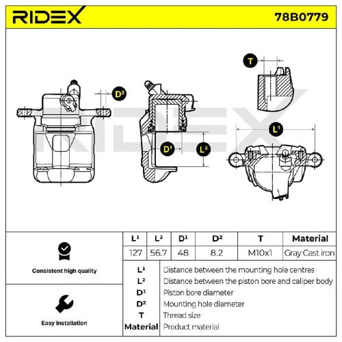 RIDEX 78B0779 Bremssattel Bremszange Hinten rechts für TOYOTA LAND CRUISER 100 Bild RIDEX 78B0779 Bremssattel Bremszange Hinten rechts für TOYOTA LAND CRUISER 100