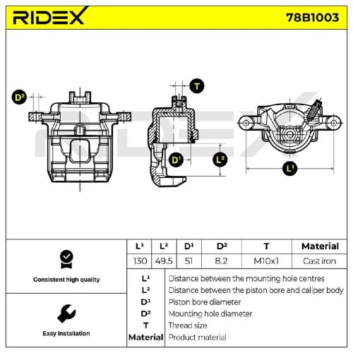 RIDEX 78B1003 Bremssattel Bremszange Vorne rechts für SUZUKI IGNIS II für 17mm Bild RIDEX 78B1003 Bremssattel Bremszange Vorne rechts für SUZUKI IGNIS II für 17mm