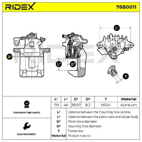 RIDEX 78B0011 Bremssattel Bremszange Hinten links für VW Golf 1V Schrägheck Bild RIDEX 78B0011 Bremssattel Bremszange Hinten links für VW Golf 1V Schrägheck