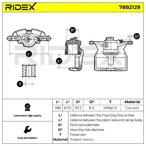 RIDEX 78B2129 Bremssattel Bremszange Vorne rechts für VW Golf 5II Schrägheck Bild RIDEX 78B2129 Bremssattel Bremszange Vorne rechts für VW Golf 5II Schrägheck