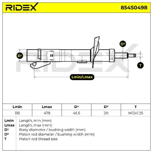 RIDEX 854S0498 1x Stoßdämpfer Federbein Gasdruck Vorne rechts für FORD 1227712 Bild RIDEX 854S0498 1x Stoßdämpfer Federbein Gasdruck Vorne rechts für FORD 1227712
