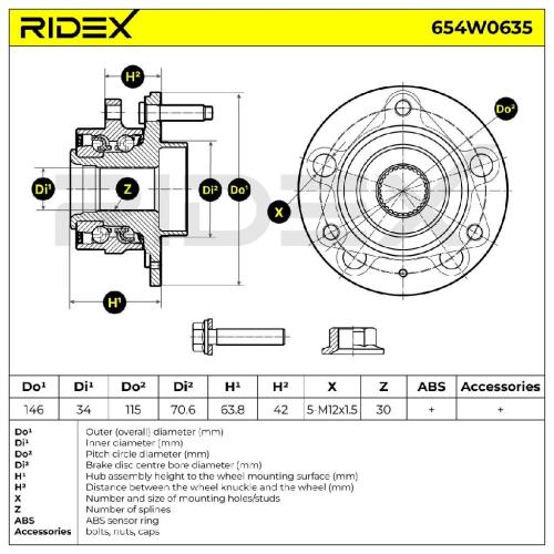 RIDEX 654W0635 Radlagersatz pro 1 Rad Vorne beidseitig für OPEL 13546424 Bild RIDEX 654W0635 Radlagersatz pro 1 Rad Vorne beidseitig für OPEL 13546424
